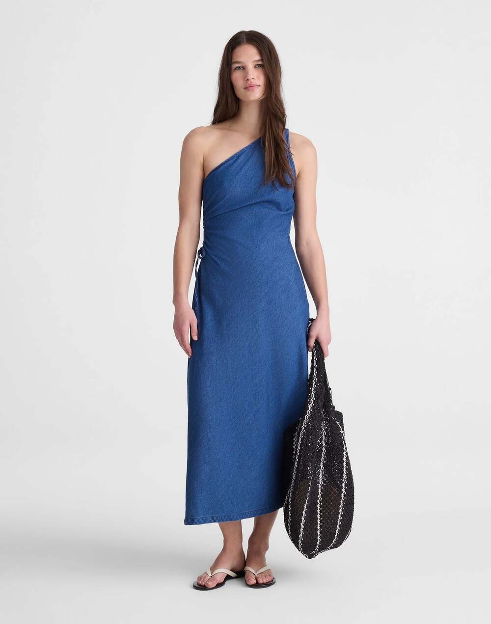 Madewell Denim One-Shoulder Maxi Dress marina blue Airy Lightweight US 4 NWT